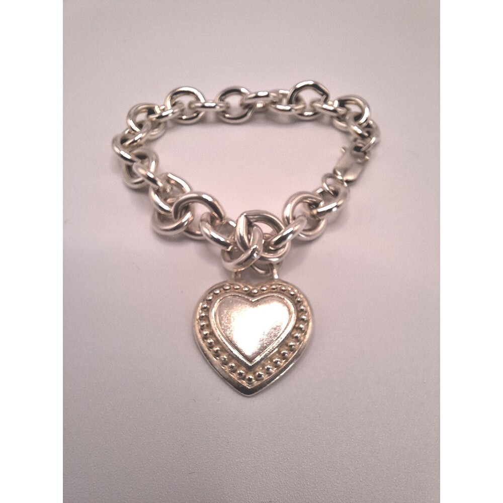 Judith Ripka heart charm bracelet in sterling silver 7.25 inches 53 grams